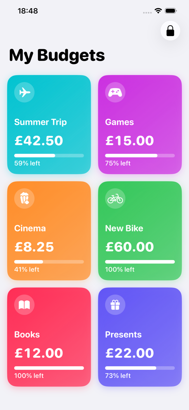 SpendJar on iPhone, showing colourful budget jars